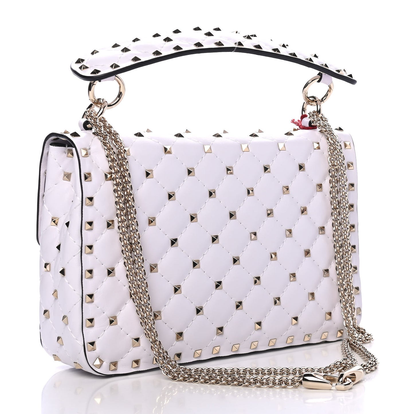 Lambskin VLTN Print Medium Rockstud Spike Shoulder Bag Optic White Black