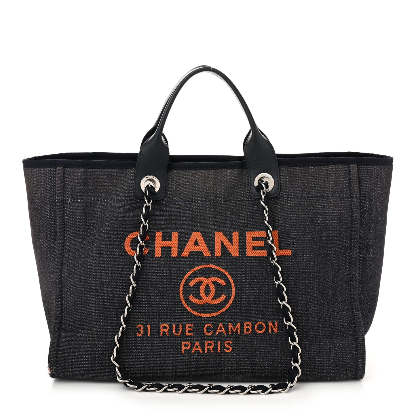 Denim Medium Deauville Tote Blue Orange