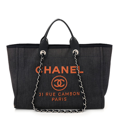 Chanel Denim Medium Deauville Tote Blue Orange 1 of 12