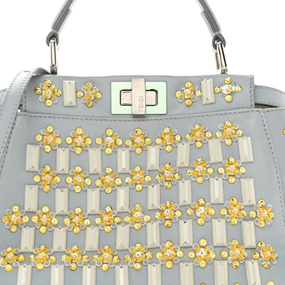 Fendi Goatskin Embellished Peekaboo Iconic Satchel Light Blue 10 of 13