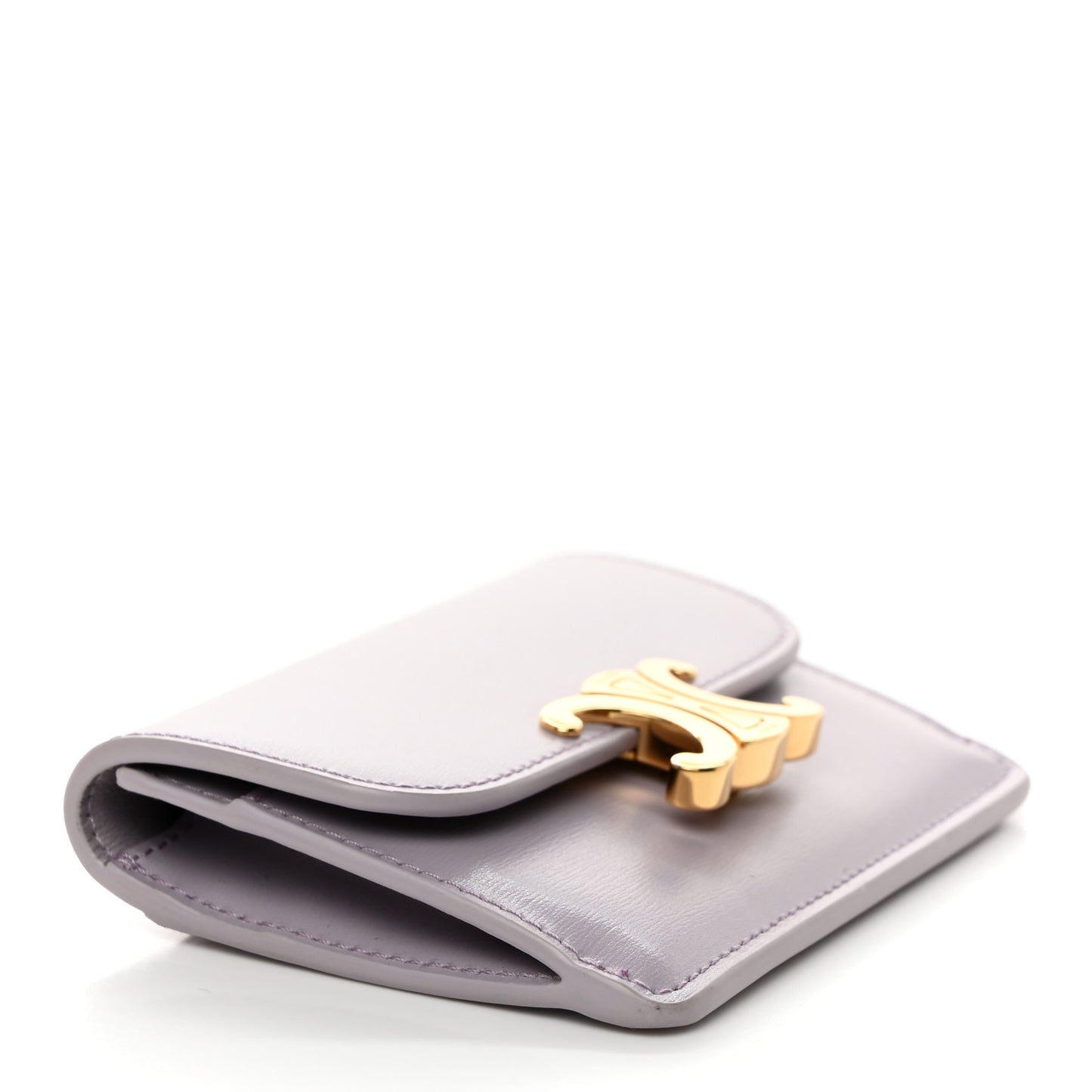 Shiny Calfskin Triomphe Flap Card Holder Lilac