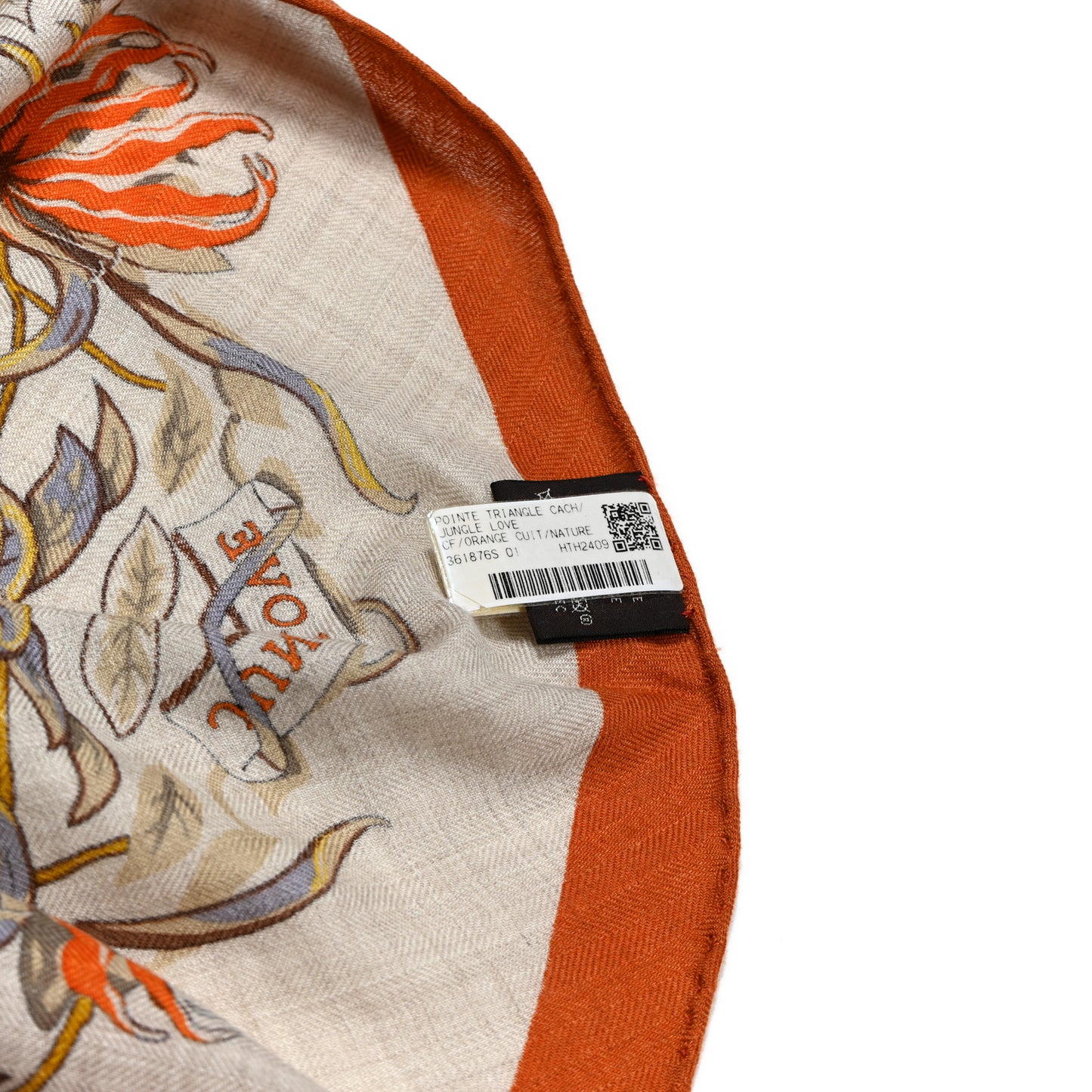 Cashmere Silk Jungle Love Giant Triangle Scarf Orange Cuit Naturel Vert