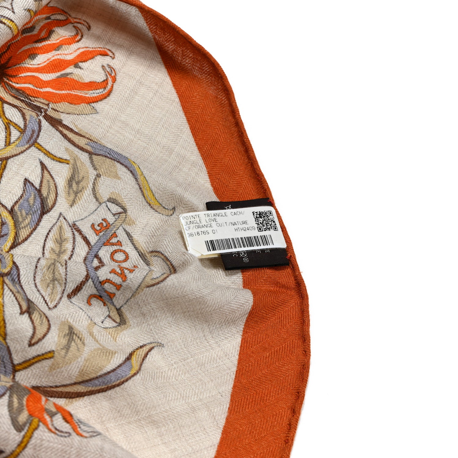 Hermes Cashmere Silk Jungle Love Giant Triangle Scarf Orange Cuit Naturel Vert 2 of 3