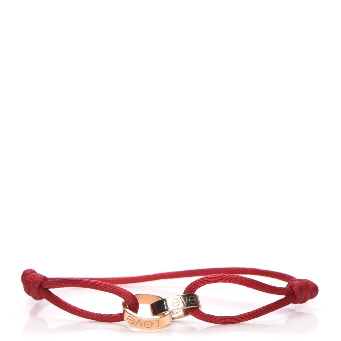 18K White Gold Yellow Gold Silk Adjustable Two Hoops Love Bracelet Red