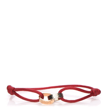 Cartier 18K White Gold Yellow Gold Silk Adjustable Two Hoops Love Bracelet Red 1 of 11