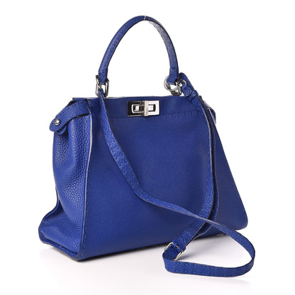 Fendi Cuoio Romano Selleria Bi-Color Medium Peekaboo Iconic Satchel Blue Neon Latte 3 of 12