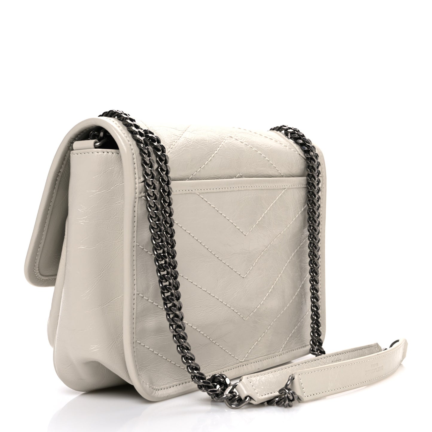Crinkled Calfskin Matelasse Monogram Baby Niki Chain Satchel Blanc Vintage