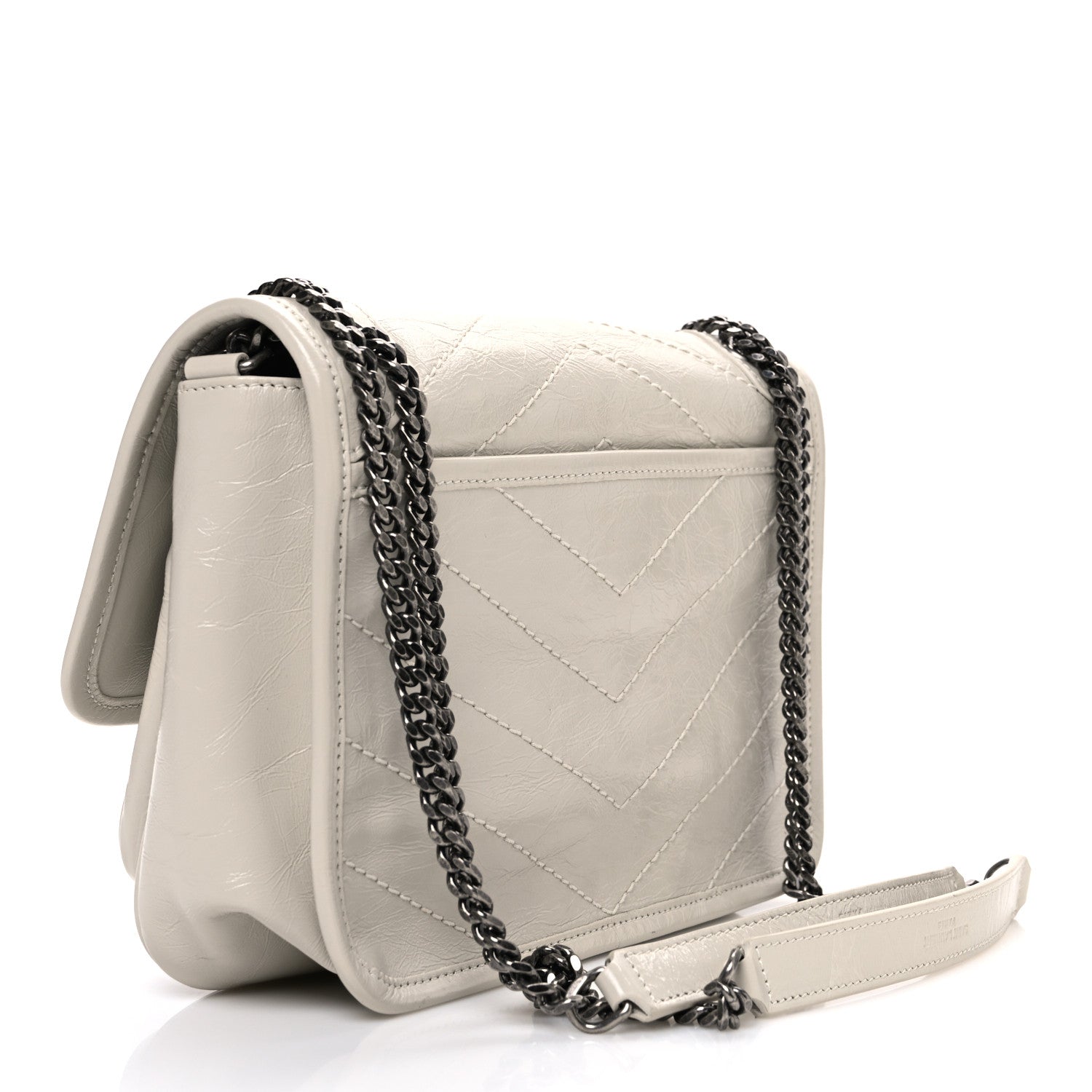 Saint Laurent Crinkled Calfskin Matelasse Monogram Baby Niki Chain Satchel Blanc Vintage 3 of 10