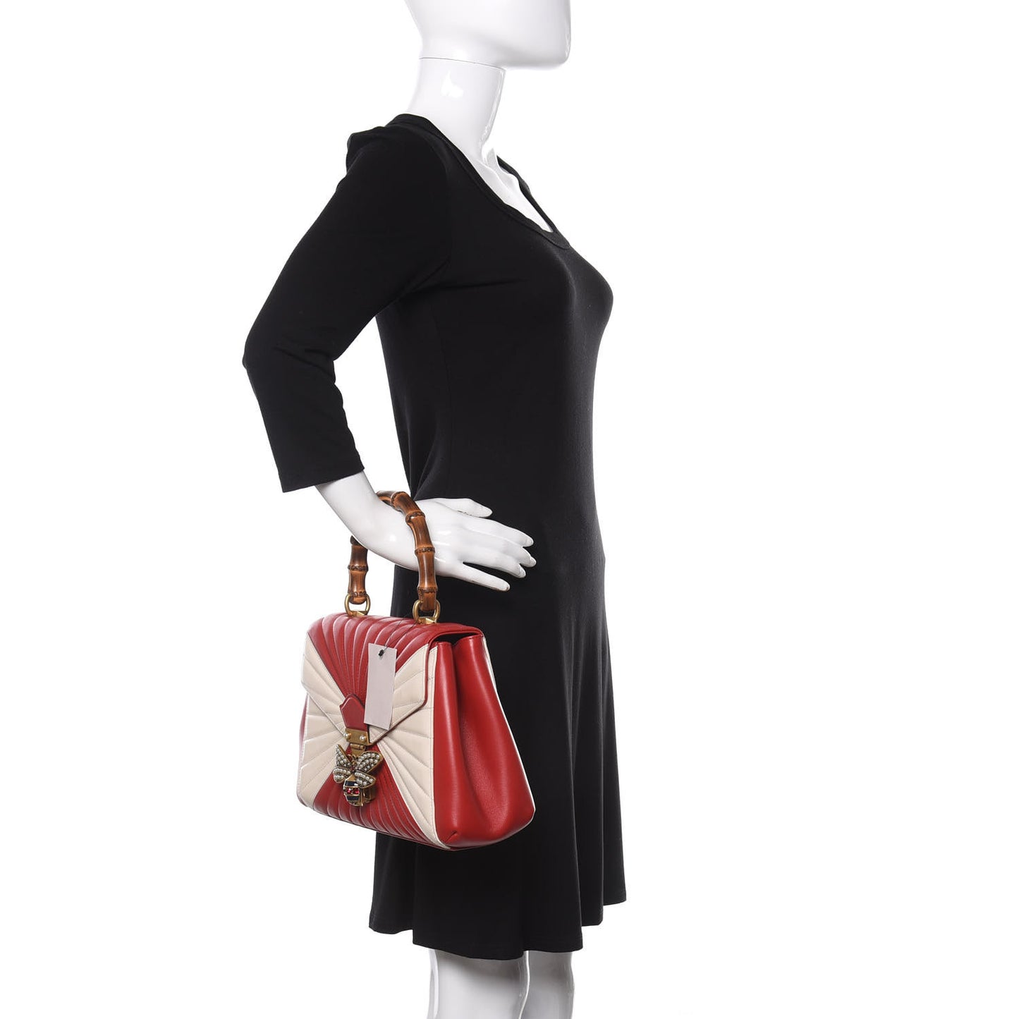 Calfskin Bamboo Trapuntata Queen Margaret Top Handle Bag Mystic White Hibiscus Red