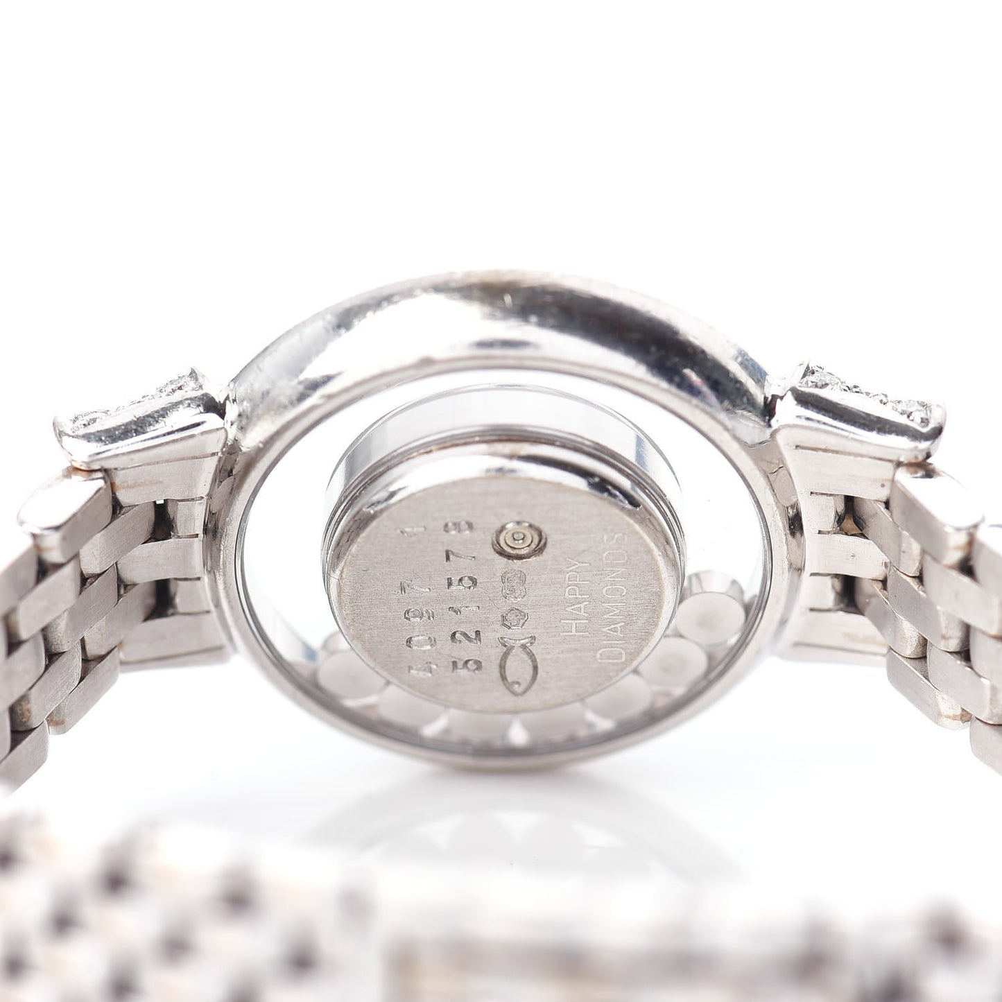 18K White Gold Diamond Pave Bezel 24mm Happy Diamonds Icons Bow Tie Quartz Watch