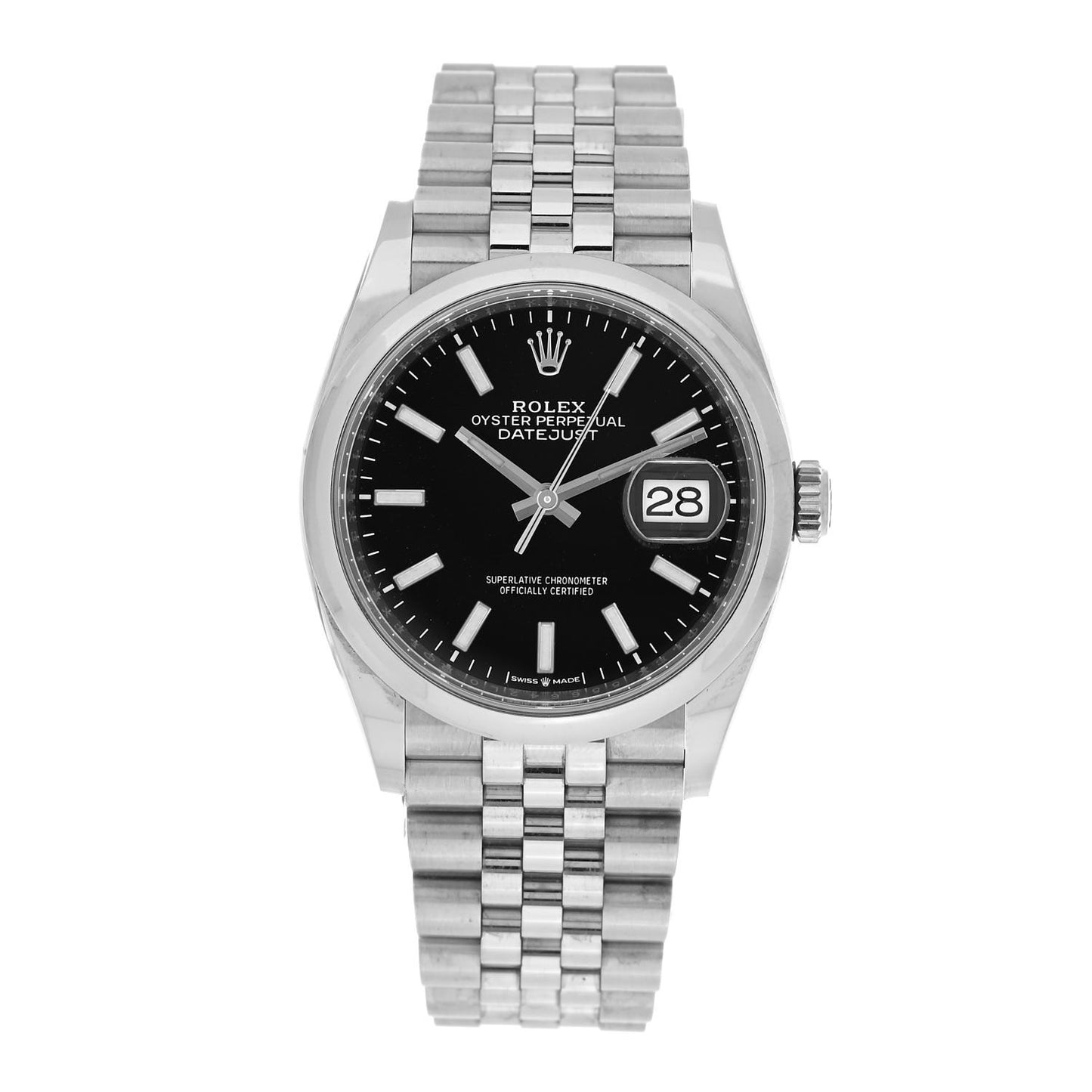 Stainless Steel 36mm Oyster Perpetual Datejust Watch Bright Black 126200