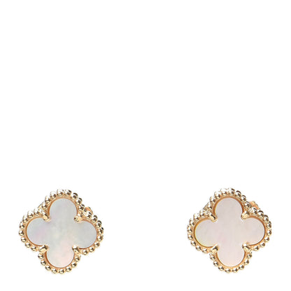Van Cleef & Arpels 18K Yellow Gold Mother of Pearl Sweet Alhambra Earrings 1 of 6
