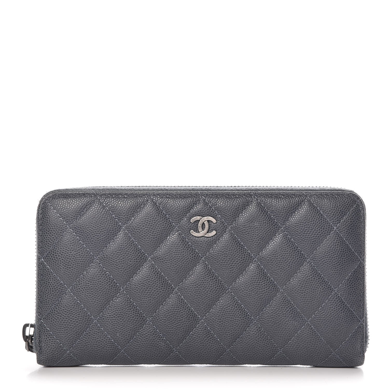 Chanel Caviar Quilted Large Gusset Zip Around Wallet Grey 1 of 13