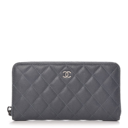 Chanel Caviar Quilted Large Gusset Zip Around Wallet Grey 1 of 13