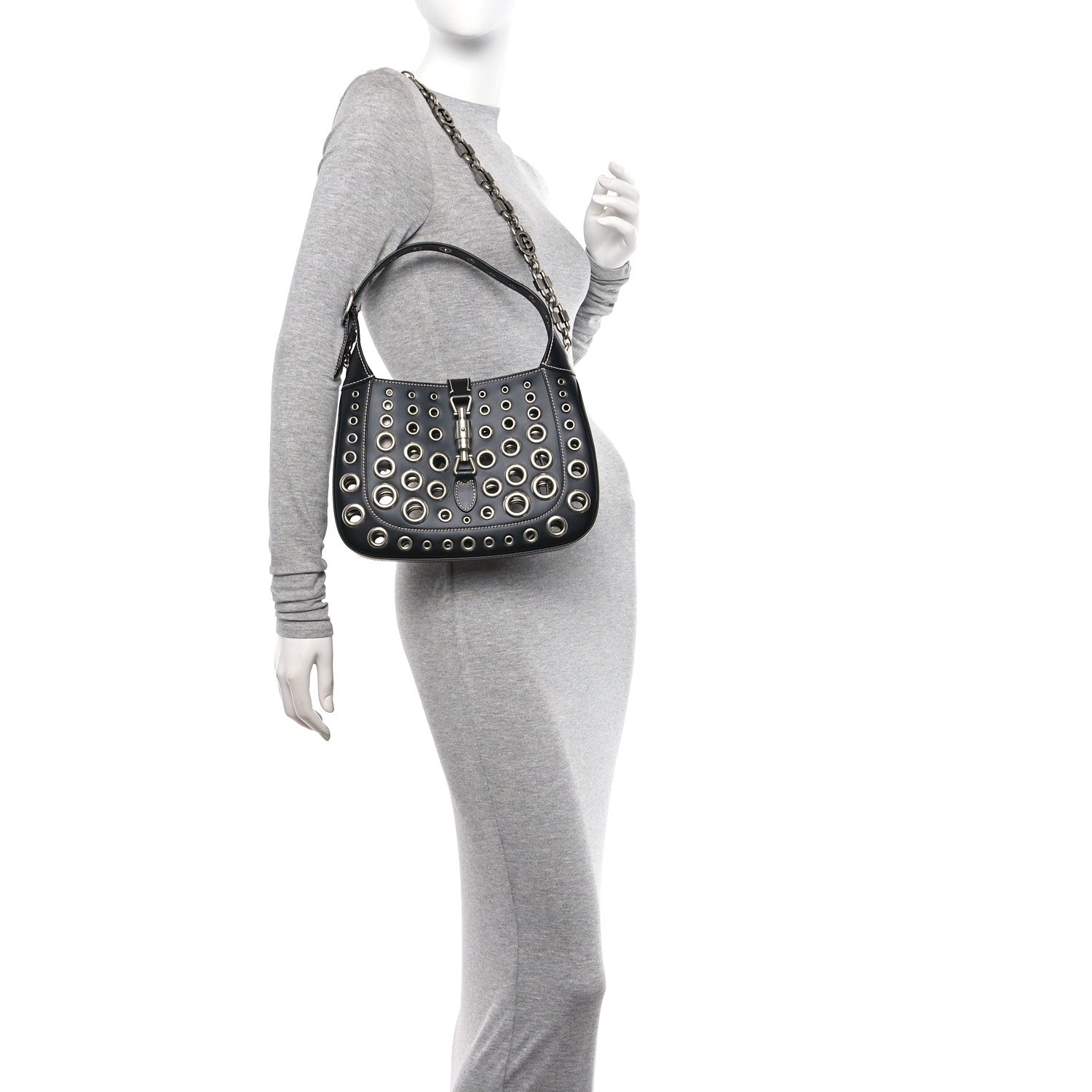 Gucci Calfskin Ha Ha Ha Jackie 1961 Eyelet Hobo Black 2 of 10
