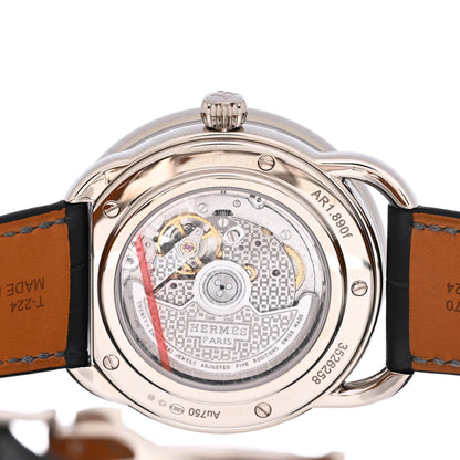 Hermes 18K White Gold Alligator Blue Mother of Pearl 43mm Arceau L'Heure De La Lune Moon Phase Automatic Watch Graphite 4 of 5