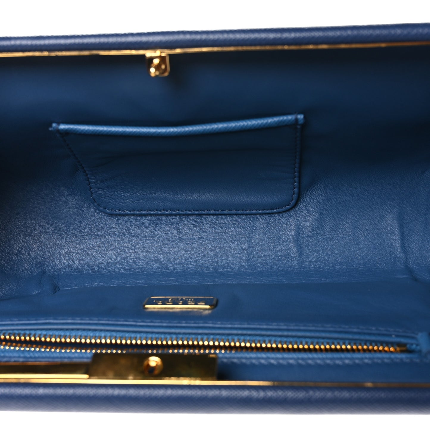 Saffiano Lux East West Frame Clutch Cobalto