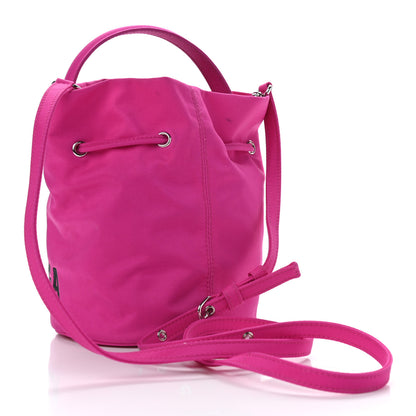Balenciaga Recycled Sport Nylon Logo Embroidered Wheel Drawstring Bucket Bag XS Fuchsia Black 3 of 9