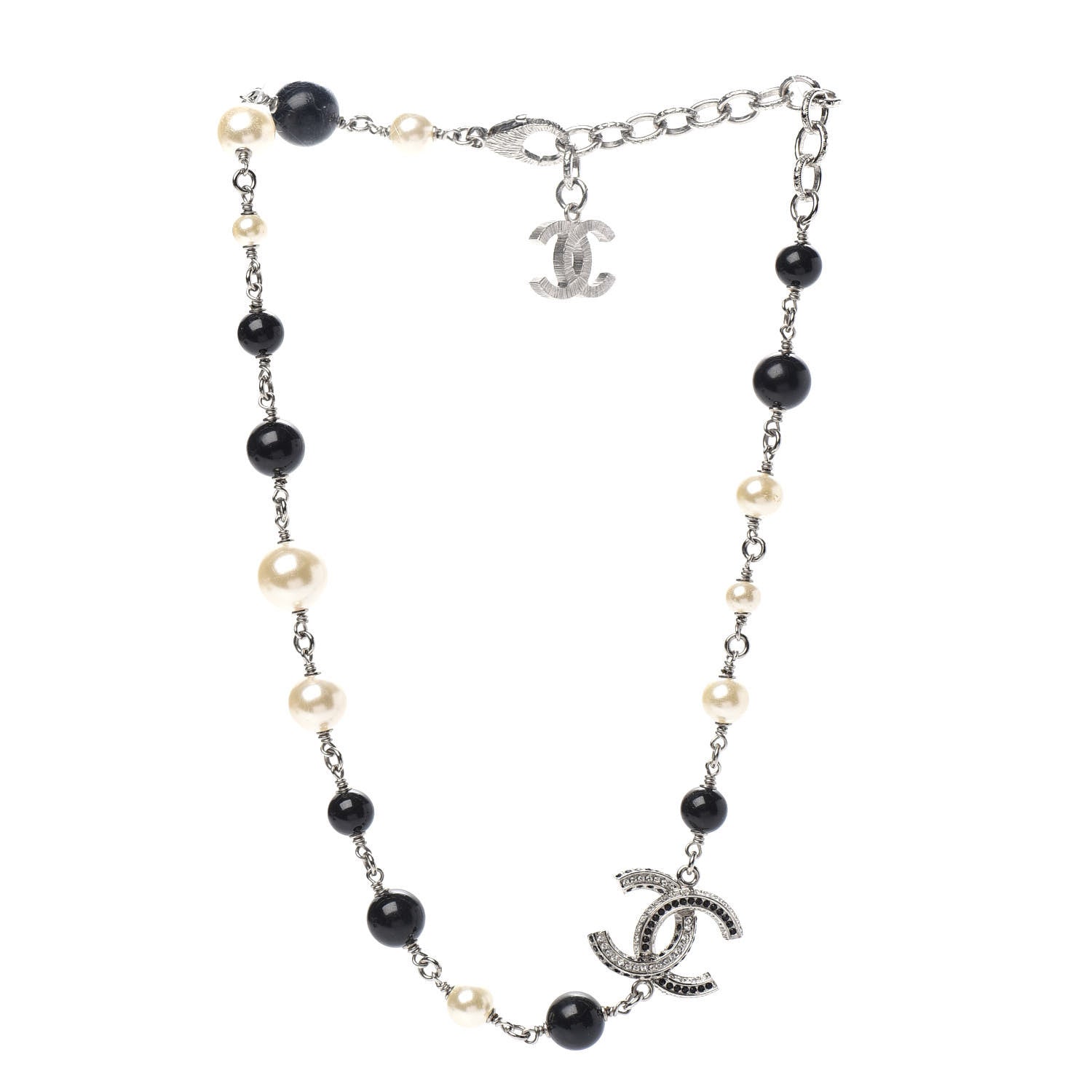 Chanel Crystal Pearl Beaded CC Short Necklace Silver Black 3 of 6