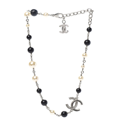 Chanel Crystal Pearl Beaded CC Short Necklace Silver Black 3 of 6