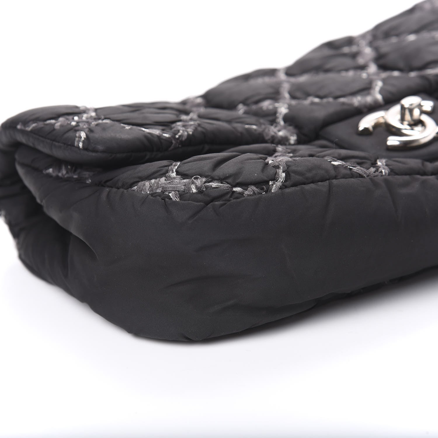 Chanel Nylon Quilted Tweed Stitch Medium Bubble Flap Black 7 of 13