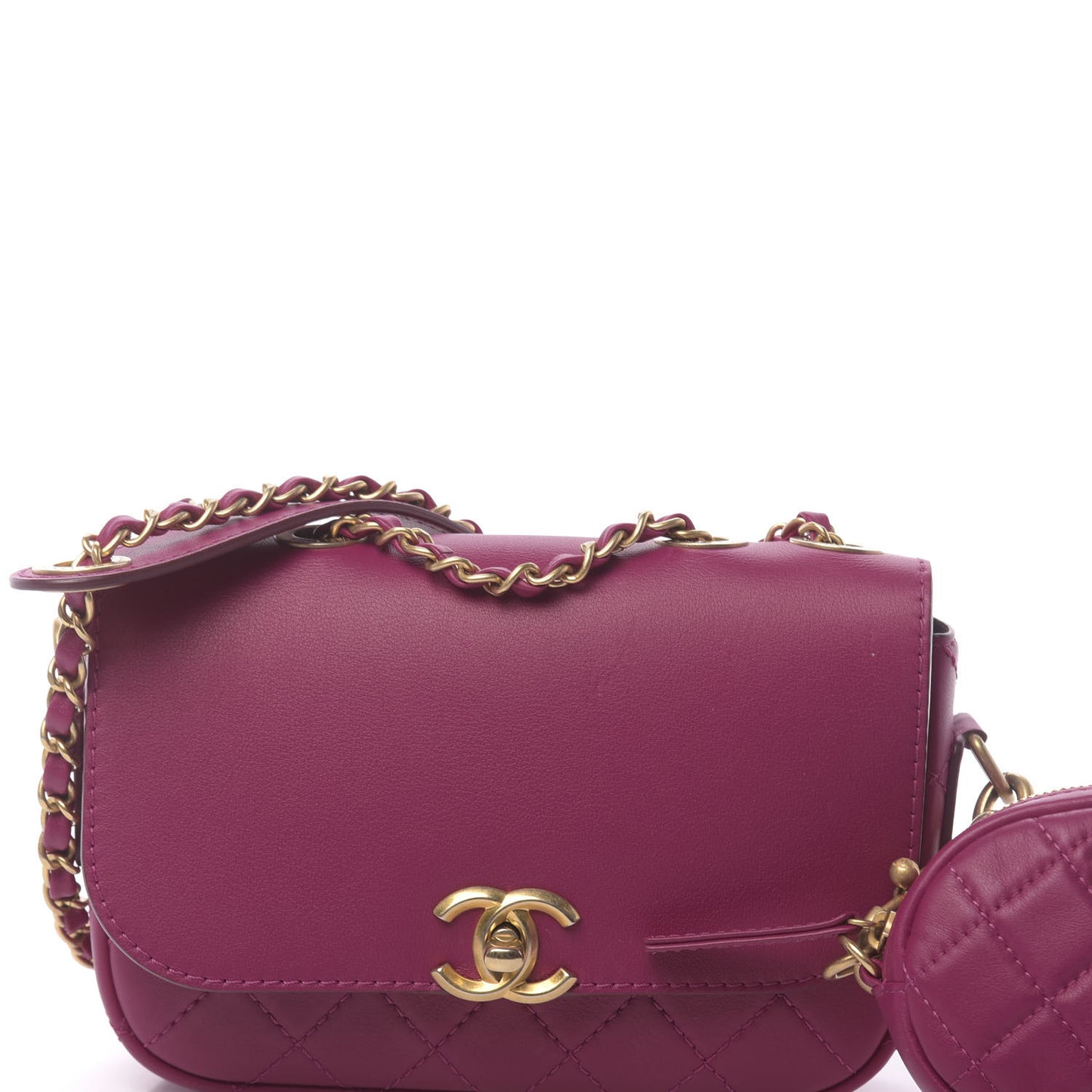 Calfskin Quilted Multi Pouching Flap And Coin Purse Fuchsia