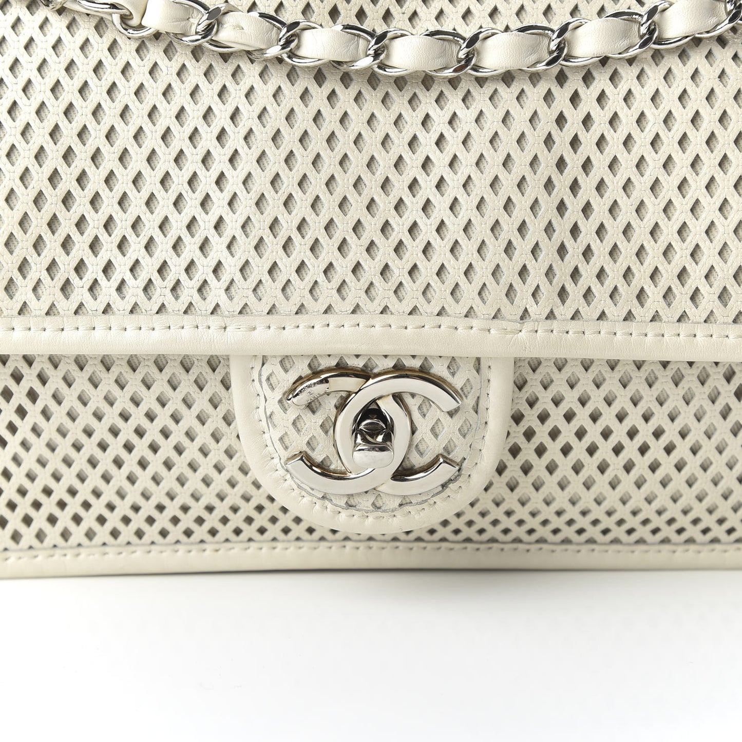 Perforated Calfskin Up In The Air Flap White
