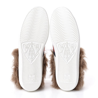 Gucci Calfskin Wool Web Bee Embroidered Mens Ace Sneakers 12 White 6 of 9