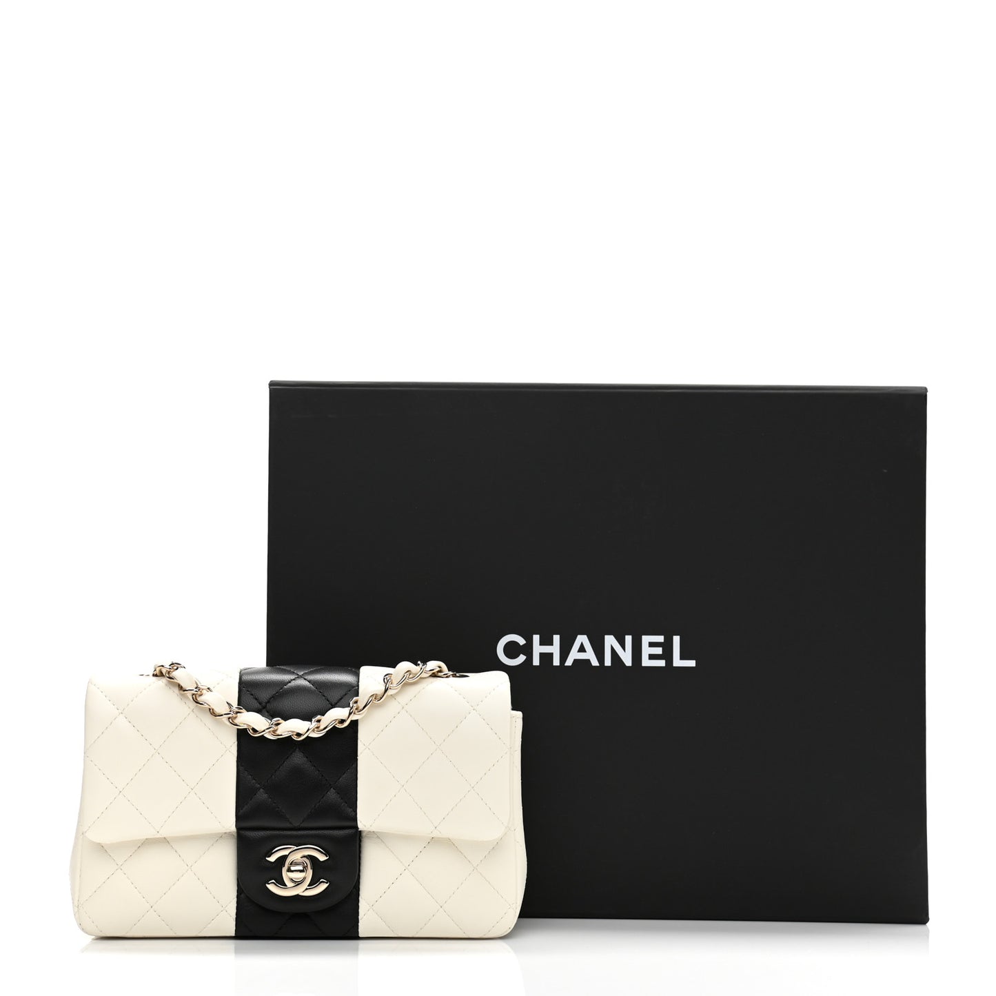 Lambskin Quilted Mini Rectangular Flap White Black