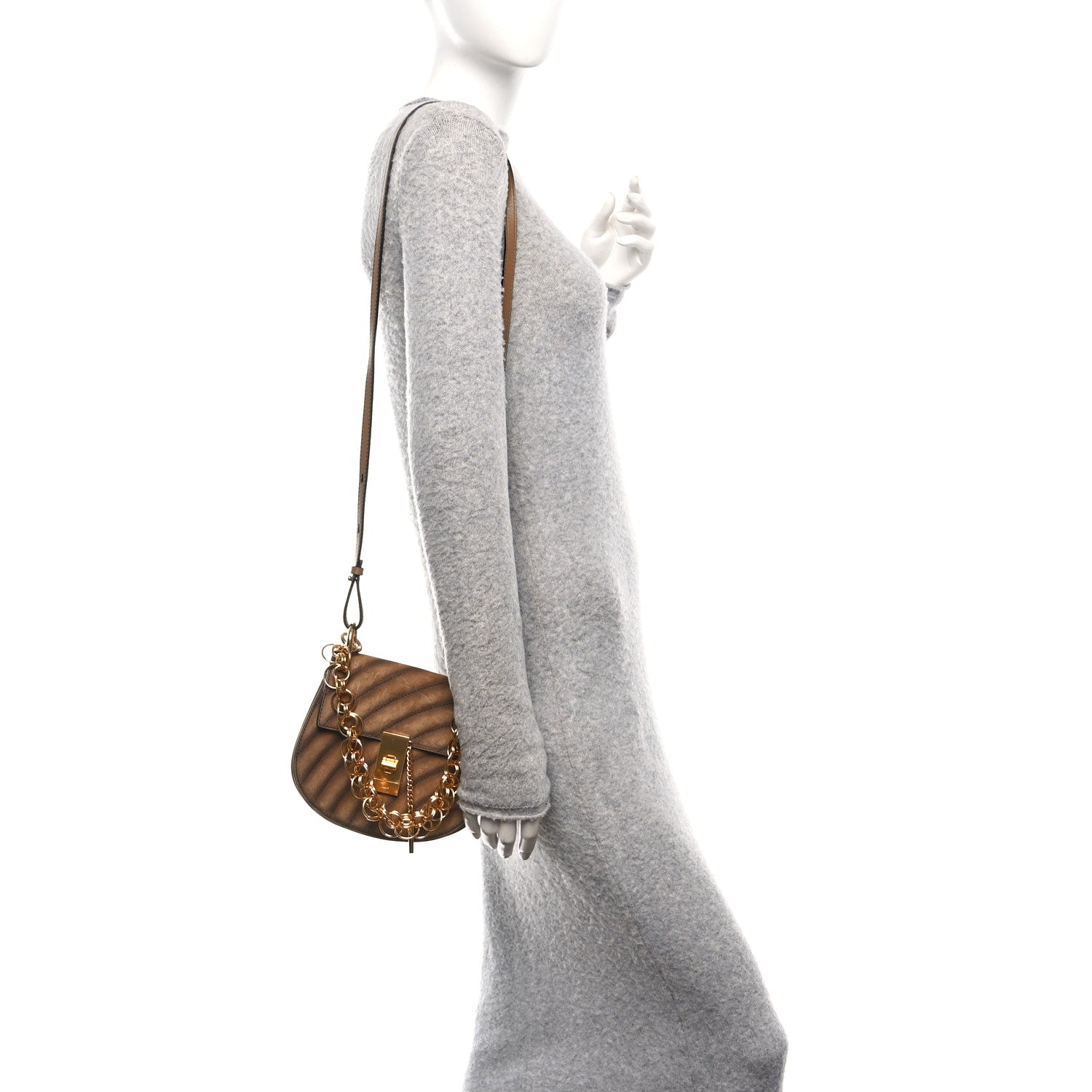 Chloe Suede Calfskin Quilted Drew Bijou Shoulder Bag Nut 2 of 13