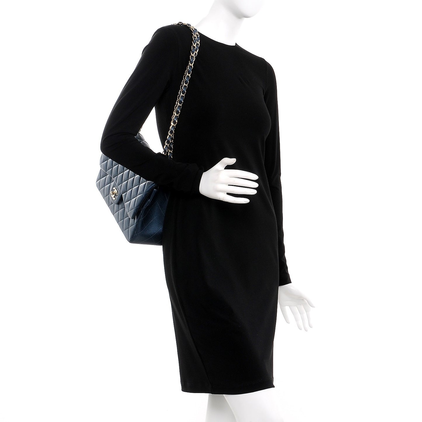 Metallic Caviar Jumbo Double Flap Blue