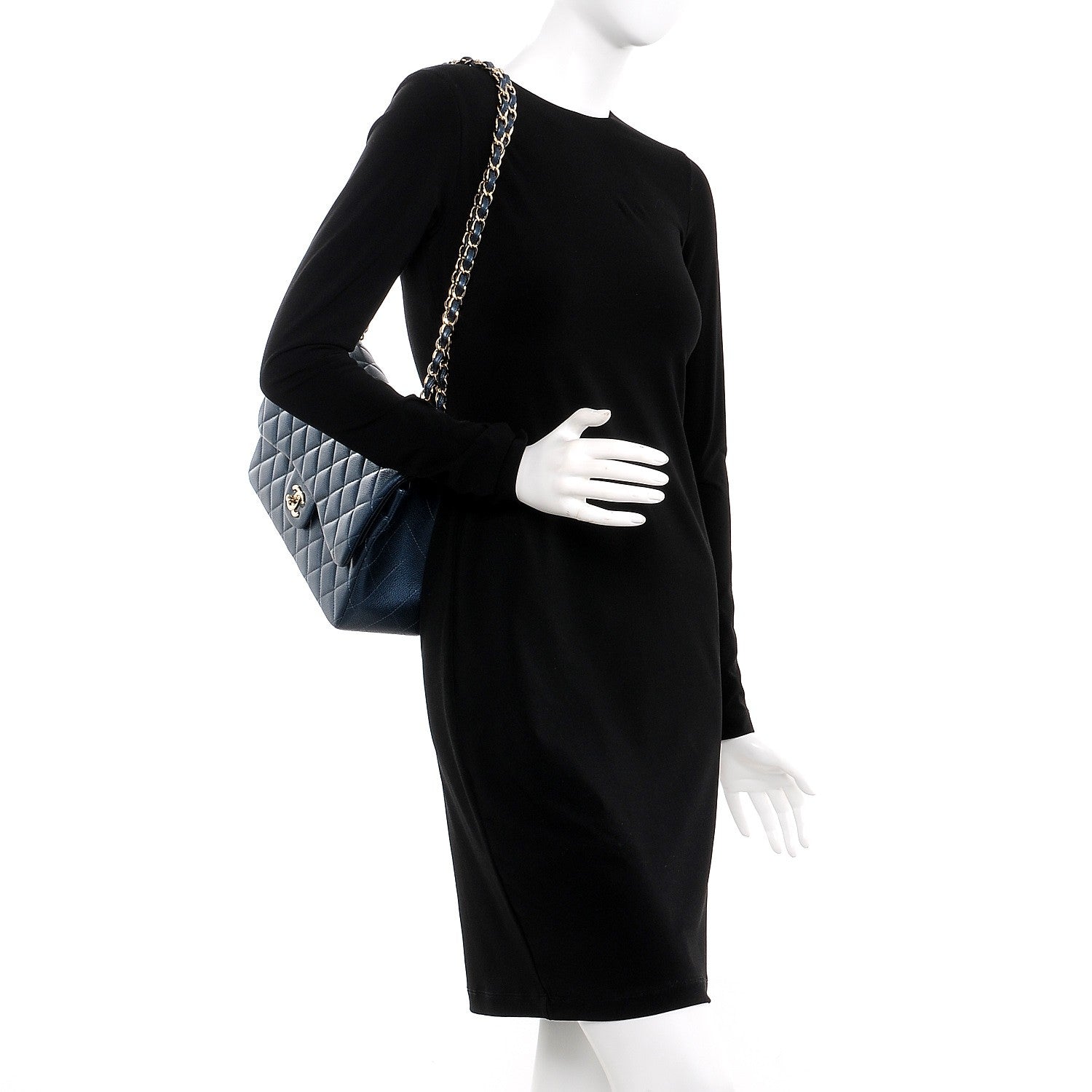 Chanel Metallic Caviar Jumbo Double Flap Blue 3 of 9