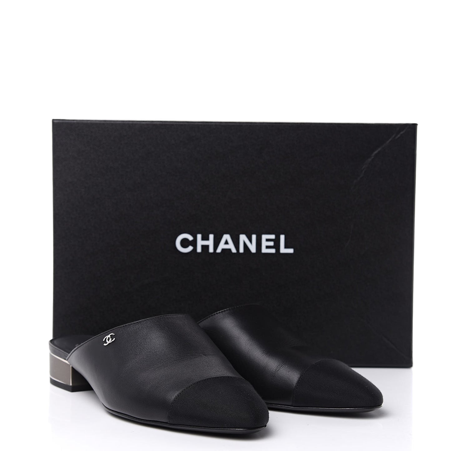 Lambskin Grosgrain Cap Toe CC Mules 39 Black