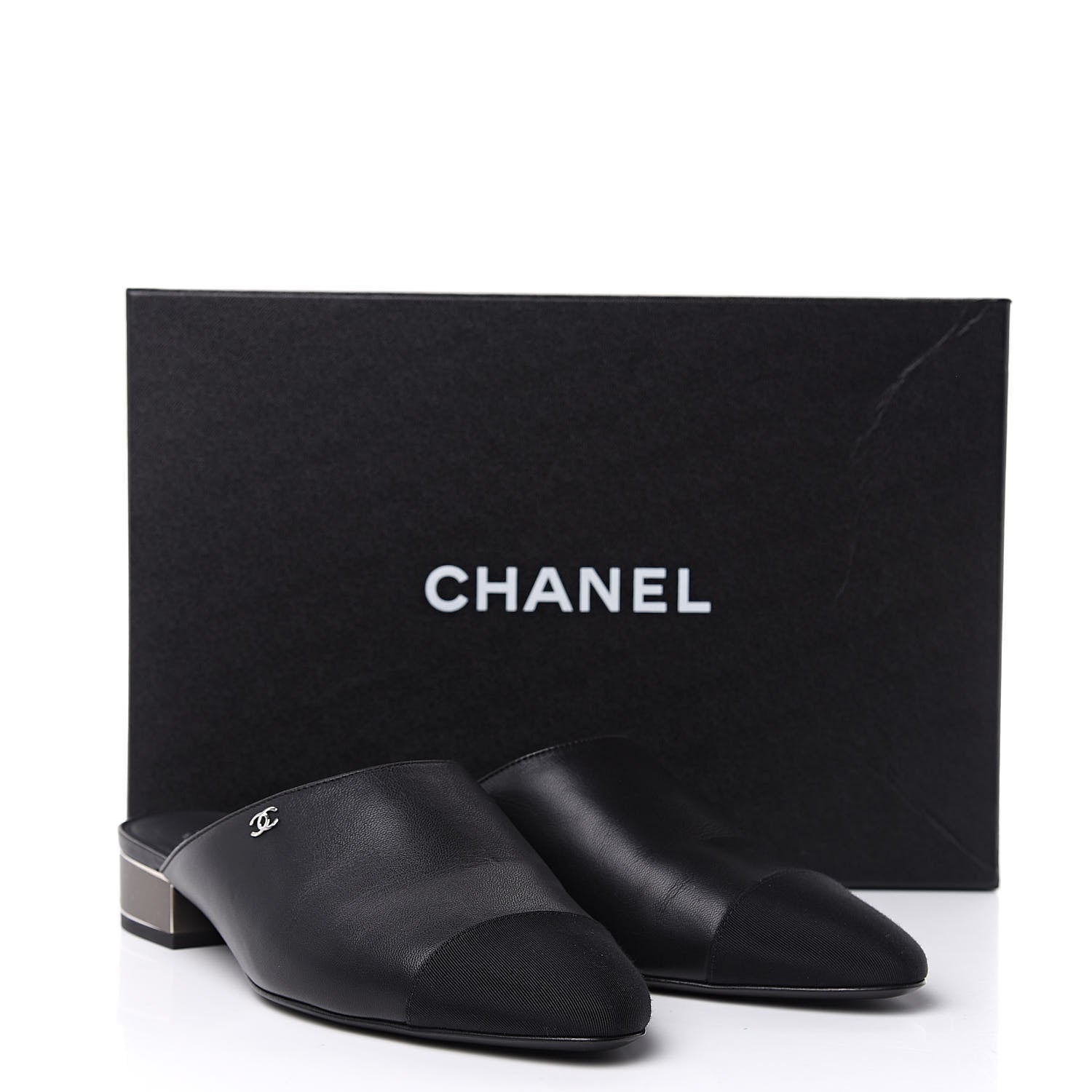 Chanel Lambskin Grosgrain Cap Toe CC Mules 39 Black 10 of 10
