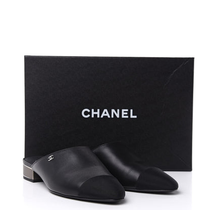 Chanel Lambskin Grosgrain Cap Toe CC Mules 39 Black 10 of 10