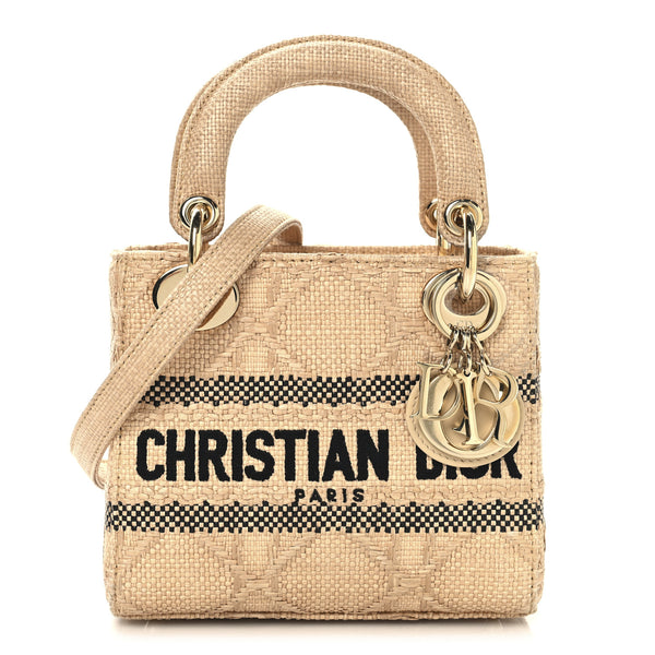 Christian Dior Raffia Woven Cannage Embroidered Mini Lady D-Lite