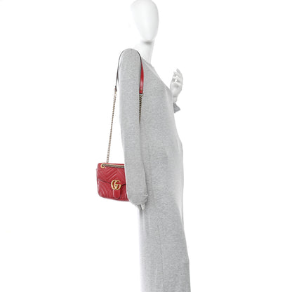 Gucci Calfskin Matelasse Small GG Marmont Shoulder Bag Hibiscus Red 2 of 13