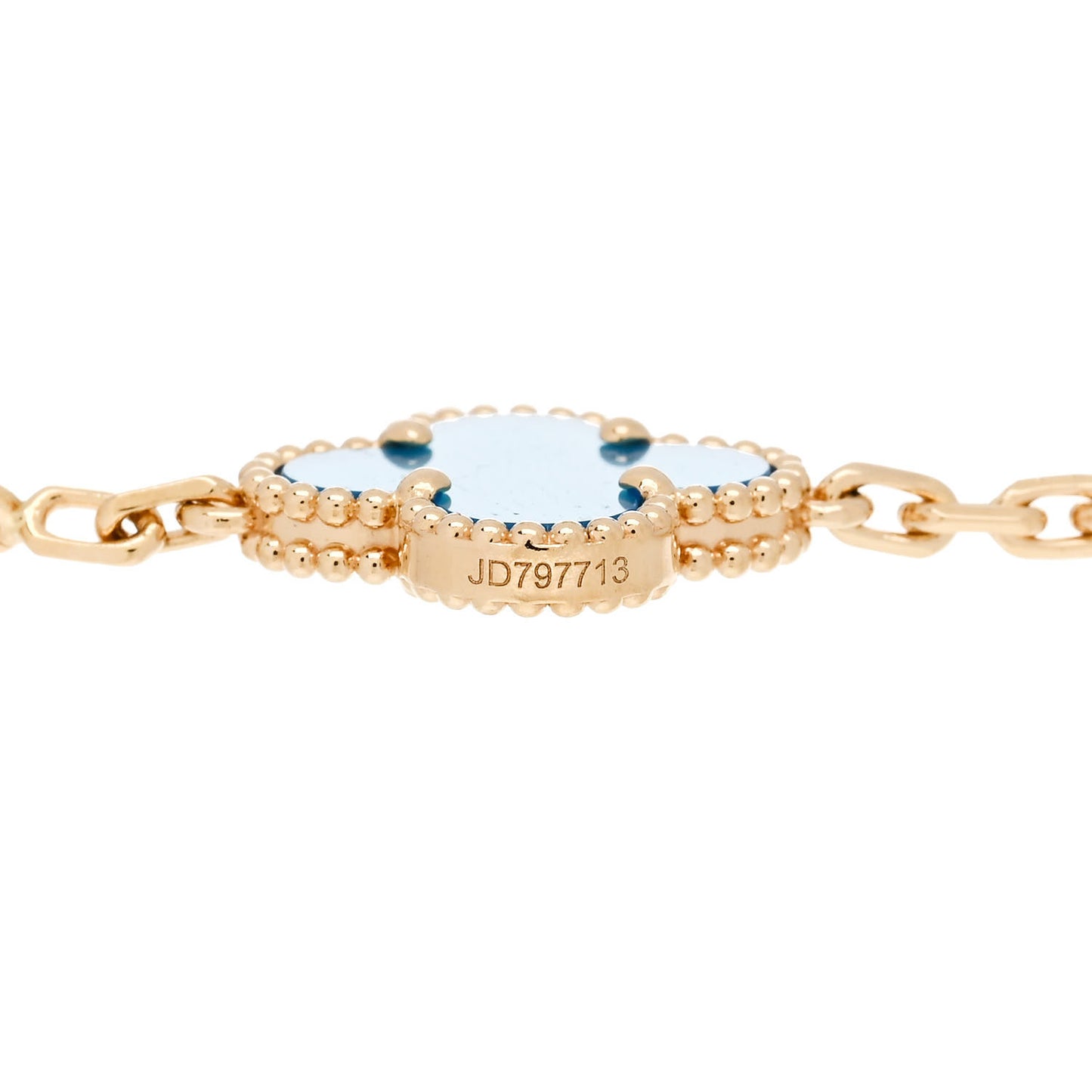 18K Yellow Gold Blue Agate 5 Motifs Vintage Alhambra Bracelet
