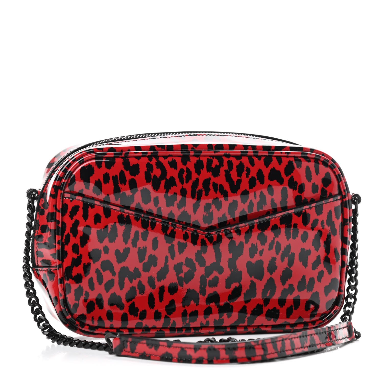 Saint Laurent Patent Calfskin Leopard Print Monogram Mini Lou Camera Bag Red 3 of 9