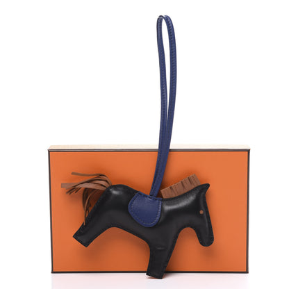 Hermes Milo Lambskin Grigri Rodeo Horse Bag Charm MM Black Bleu Saphir Gold 4 of 4