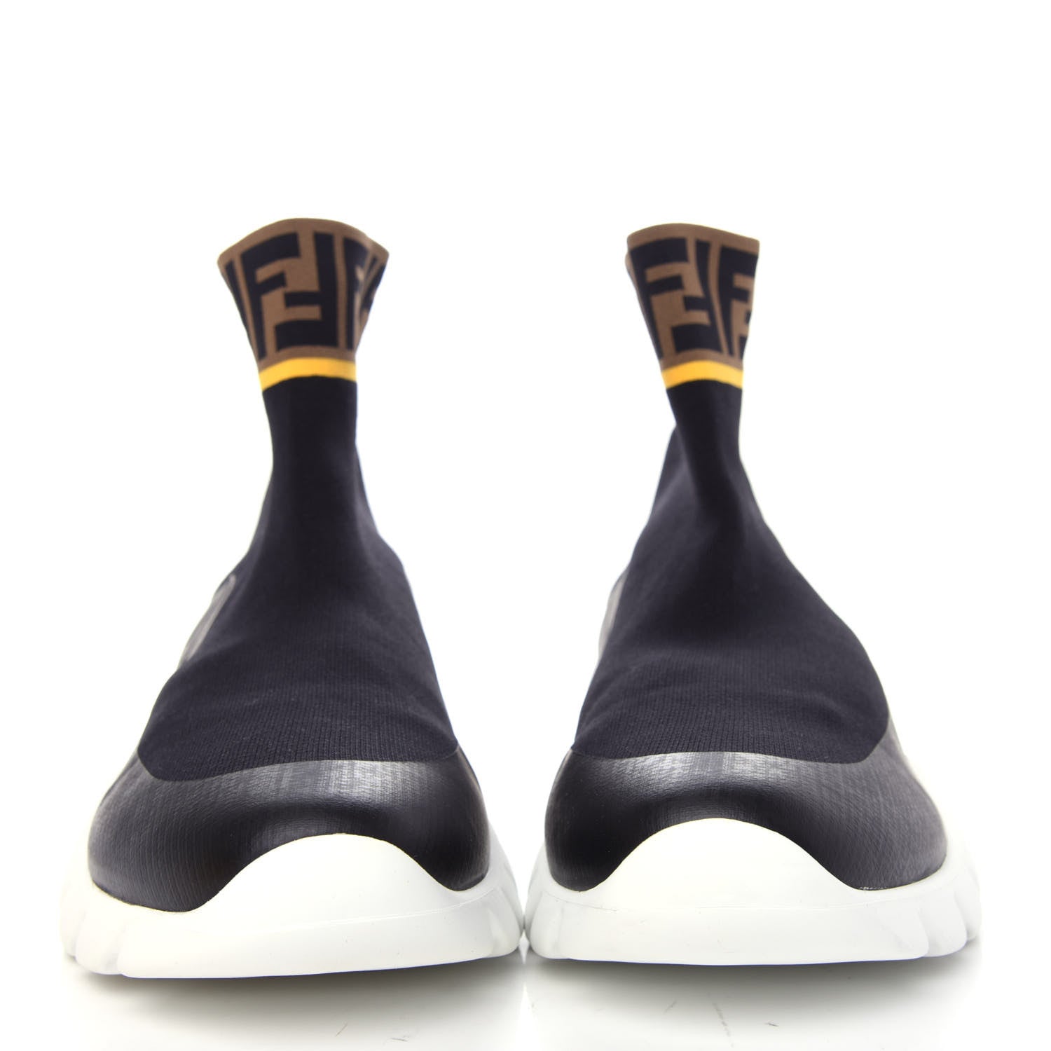 Fendi Jersey FF Mania Mens High Top Sock Sneakers 10 Black Tobacco Yema 2 of 11