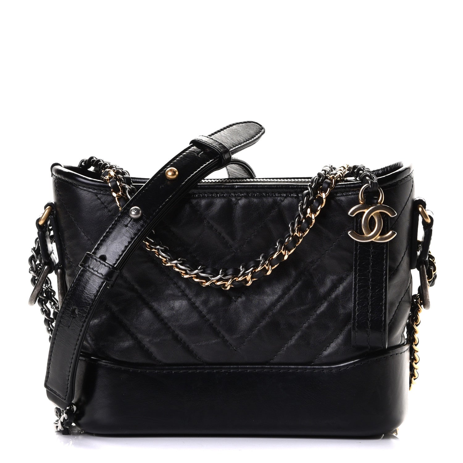 Chanel Aged Calfskin Chevron Quilted Small Gabrielle Hobo Black 1 of 5