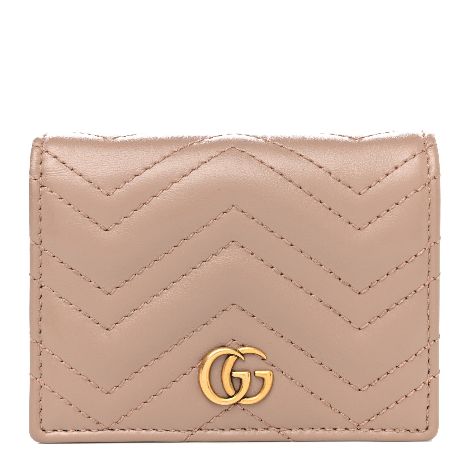 Gucci Calfskin Matelasse GG Marmont Card Case Wallet Porcelain Rose 1 of 7