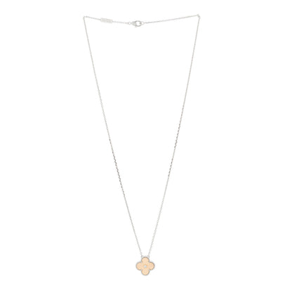 Van Cleef & Arpels 18K White Rose Gold Diamond Guilloche Vintage Alhambra Pendant Necklace 3 of 5