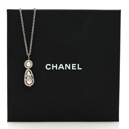 Chanel Crystal Pearl CC Necklace Silver 5 of 5