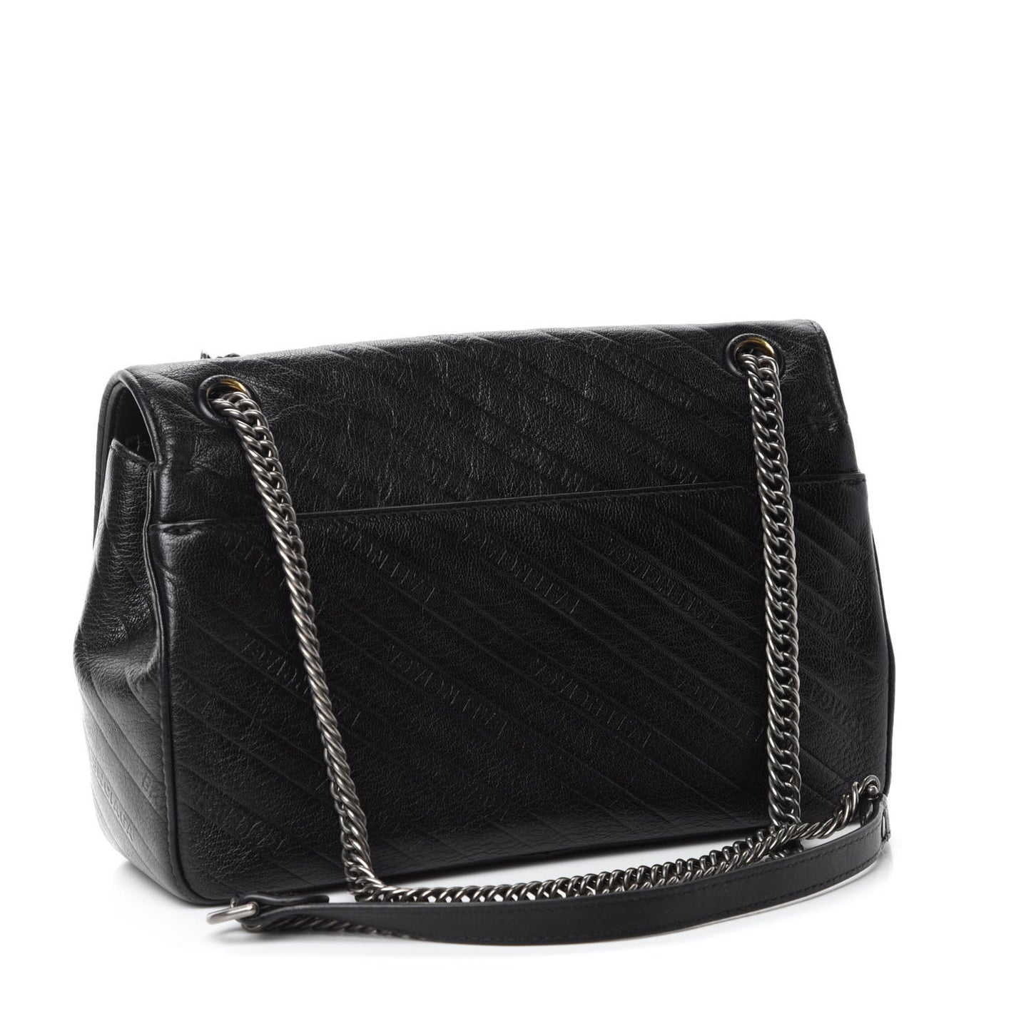 Shiny Goatksin Logo Embossed Monochrome M BB Round Shoulder Bag Black