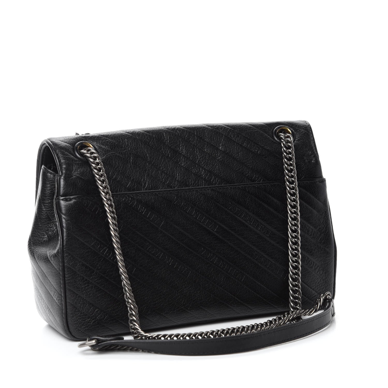 Balenciaga Shiny Goatksin Logo Embossed Monochrome M BB Round Shoulder Bag Black 4 of 11
