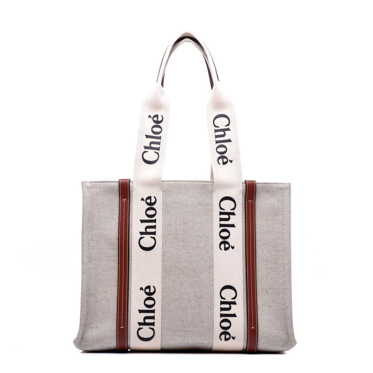 Cotton Calfskin Medium Woody Ribbon Tote White Brown