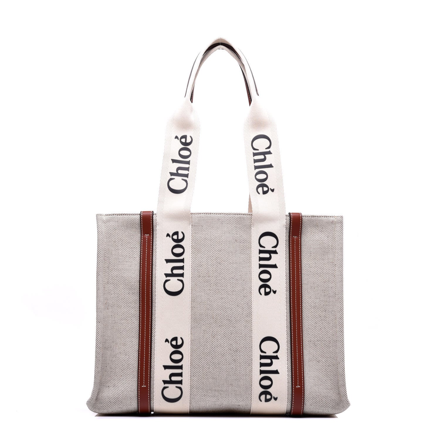 Chloe Cotton Calfskin Medium Woody Ribbon Tote White Brown 1 of 7