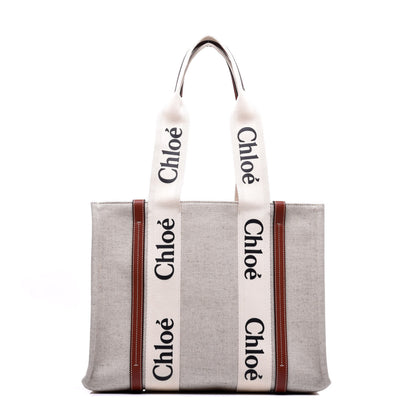 Chloe Cotton Calfskin Medium Woody Ribbon Tote White Brown 1 of 7